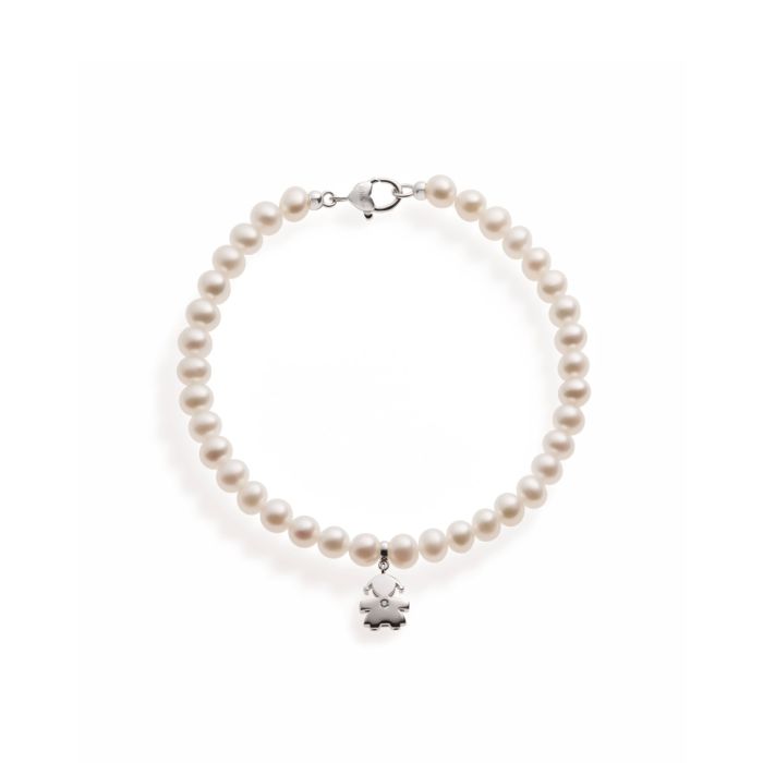 Le Bebé Bracciale Le Perle con sagoma bimba in oro bianco e diamante