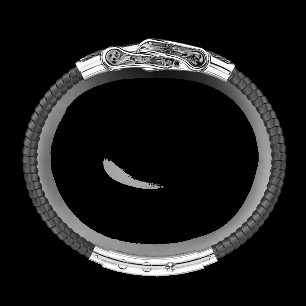 Zancan Bracciale Zancan in silicone con targa in argento e pietre nere Italy